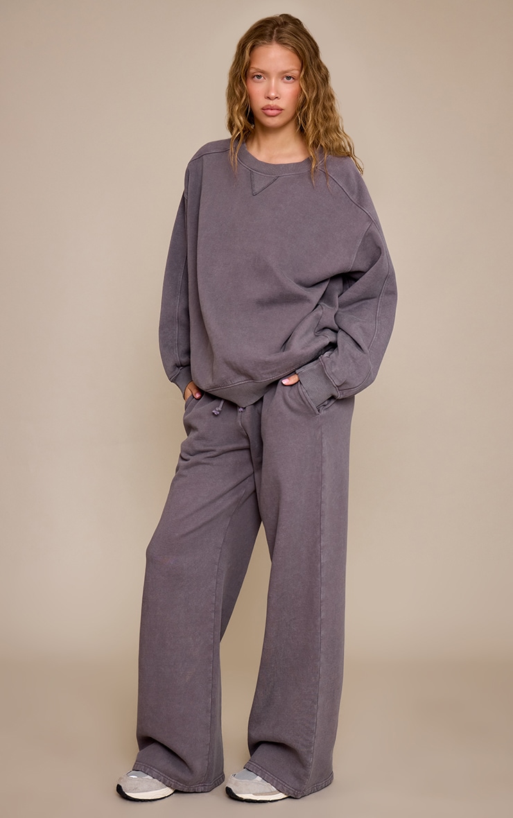 Charcoal Acid Washed Wide Leg Sweatpants image 1