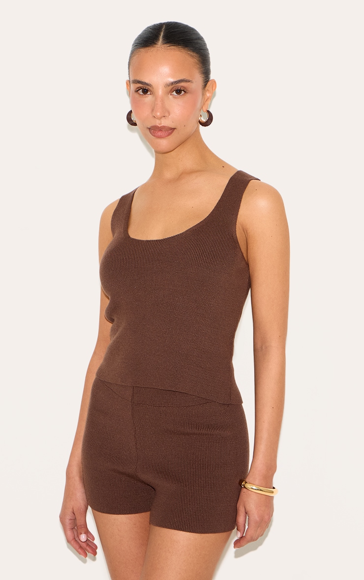 Petite Taupe Knitted Scoop Neck Vest Top image 4