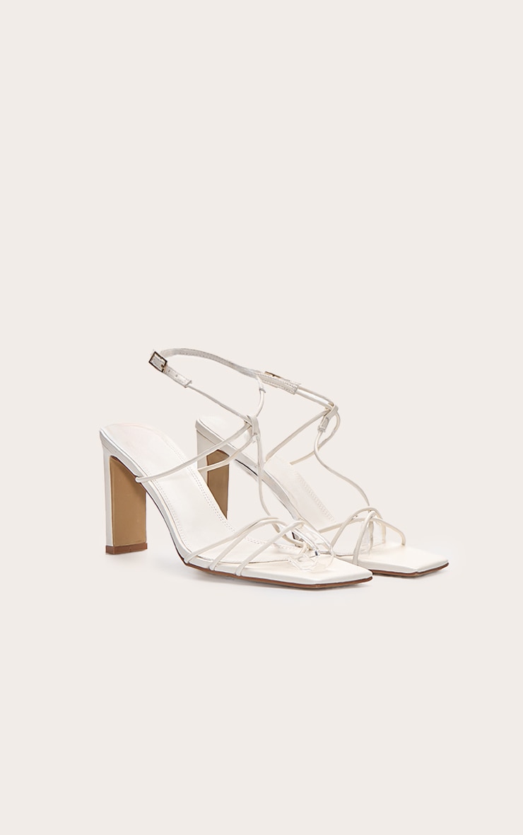 Cream T Bar Square Toe Slim Block Heeled Sandal image 3