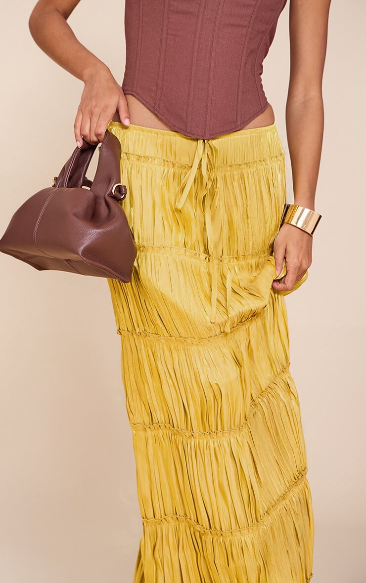 Chartreuse Drawstring Frill Tiered Maxi Skirt image 4
