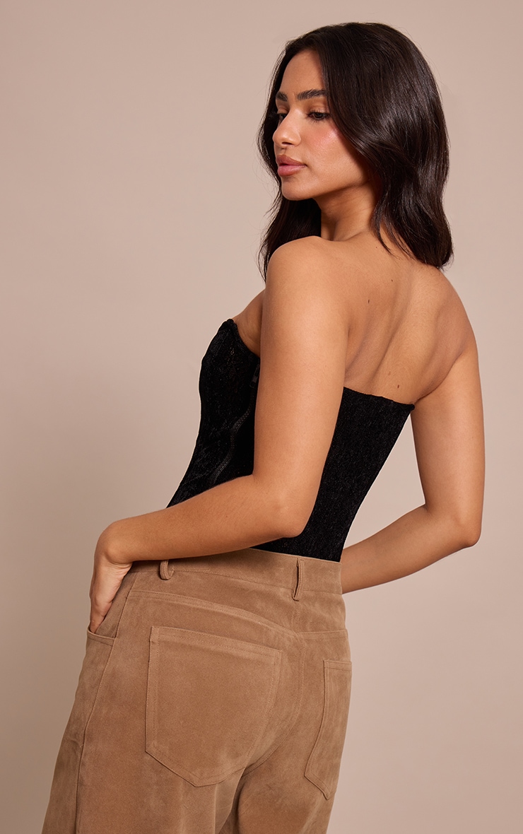Petite Black Velour Printed Corset Top image 2