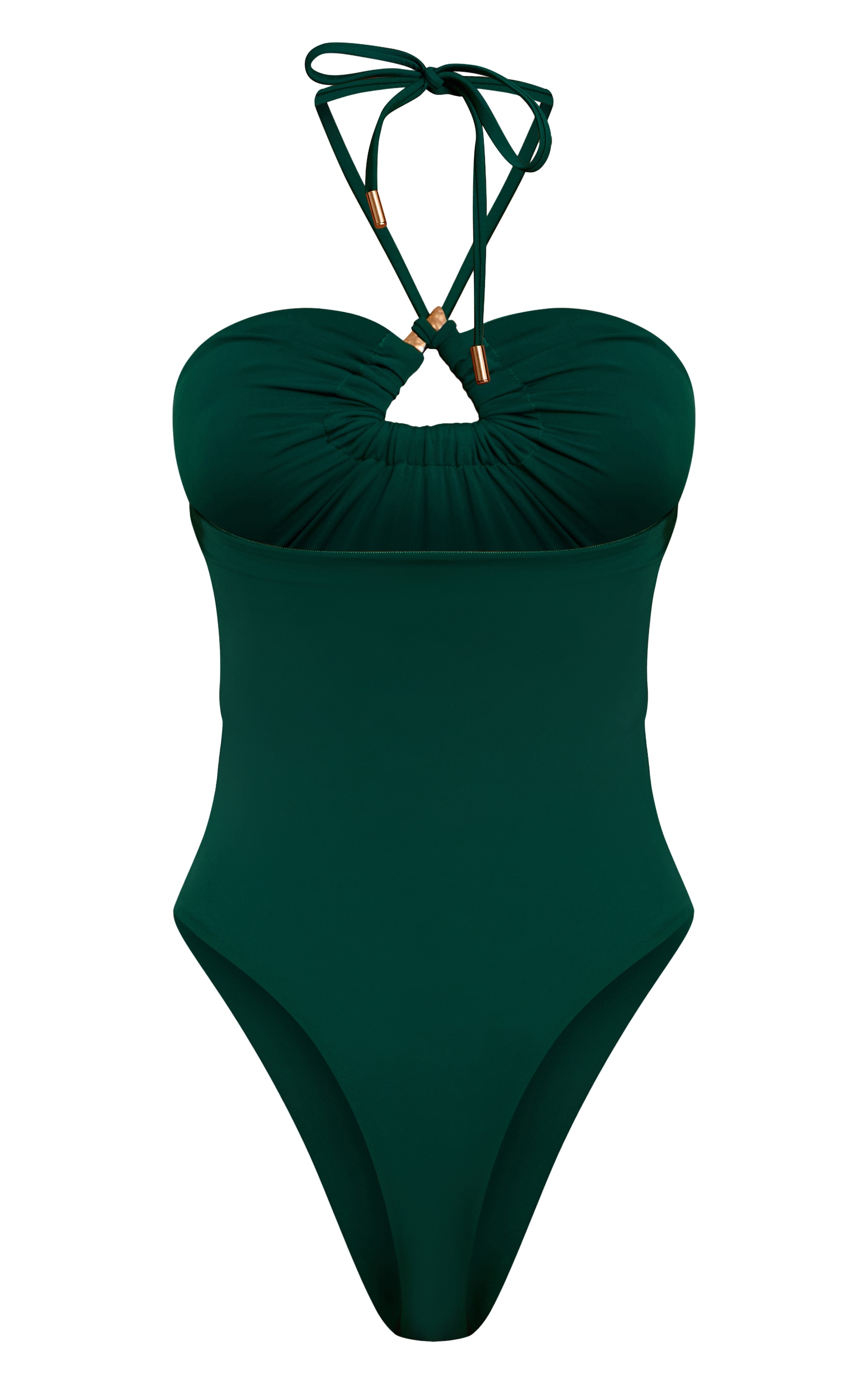Emerald Green Triangle Trim Halter Neck Swimsuit image 6