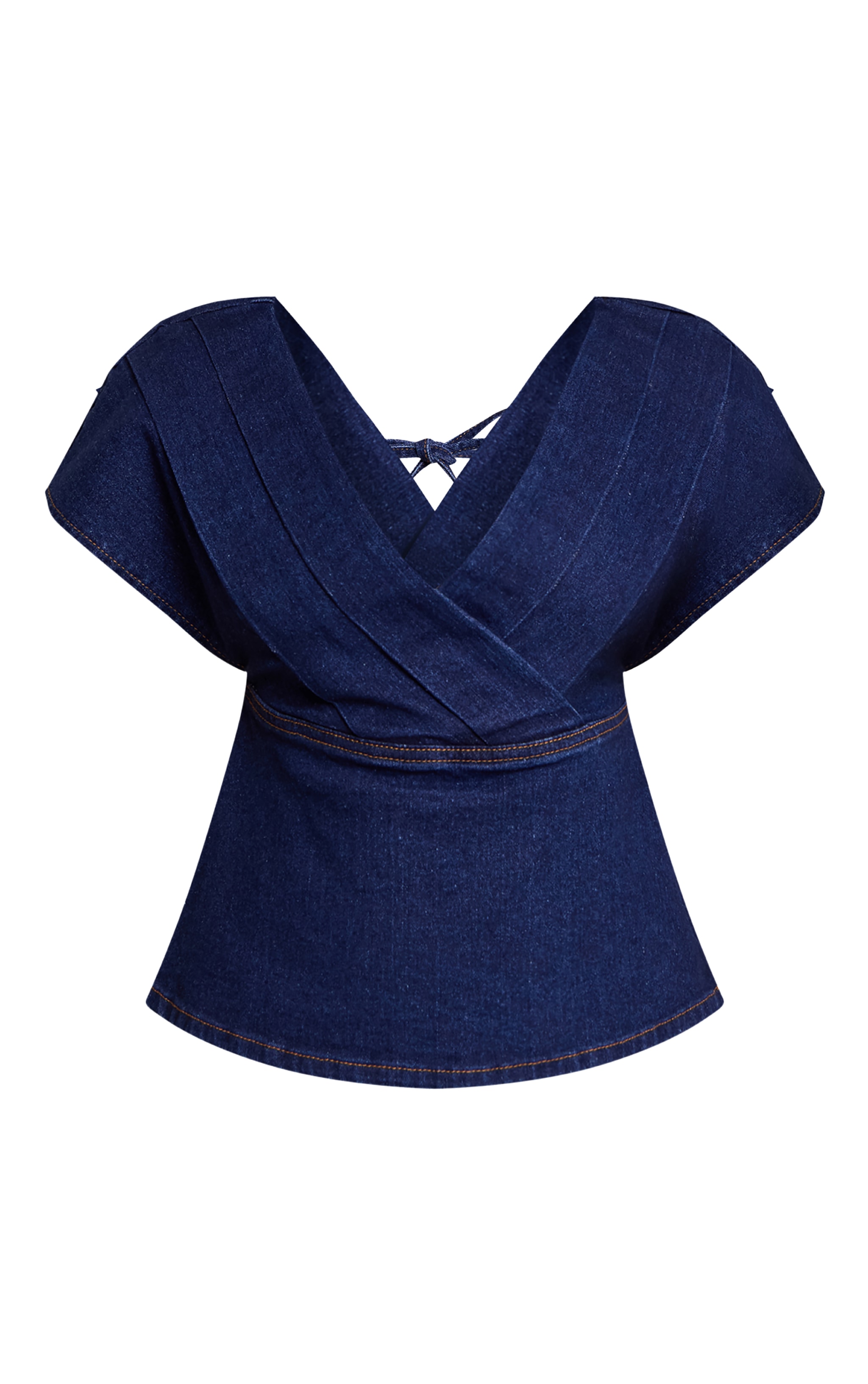 Petite Indigo Denim Peplum V neck Top image 5