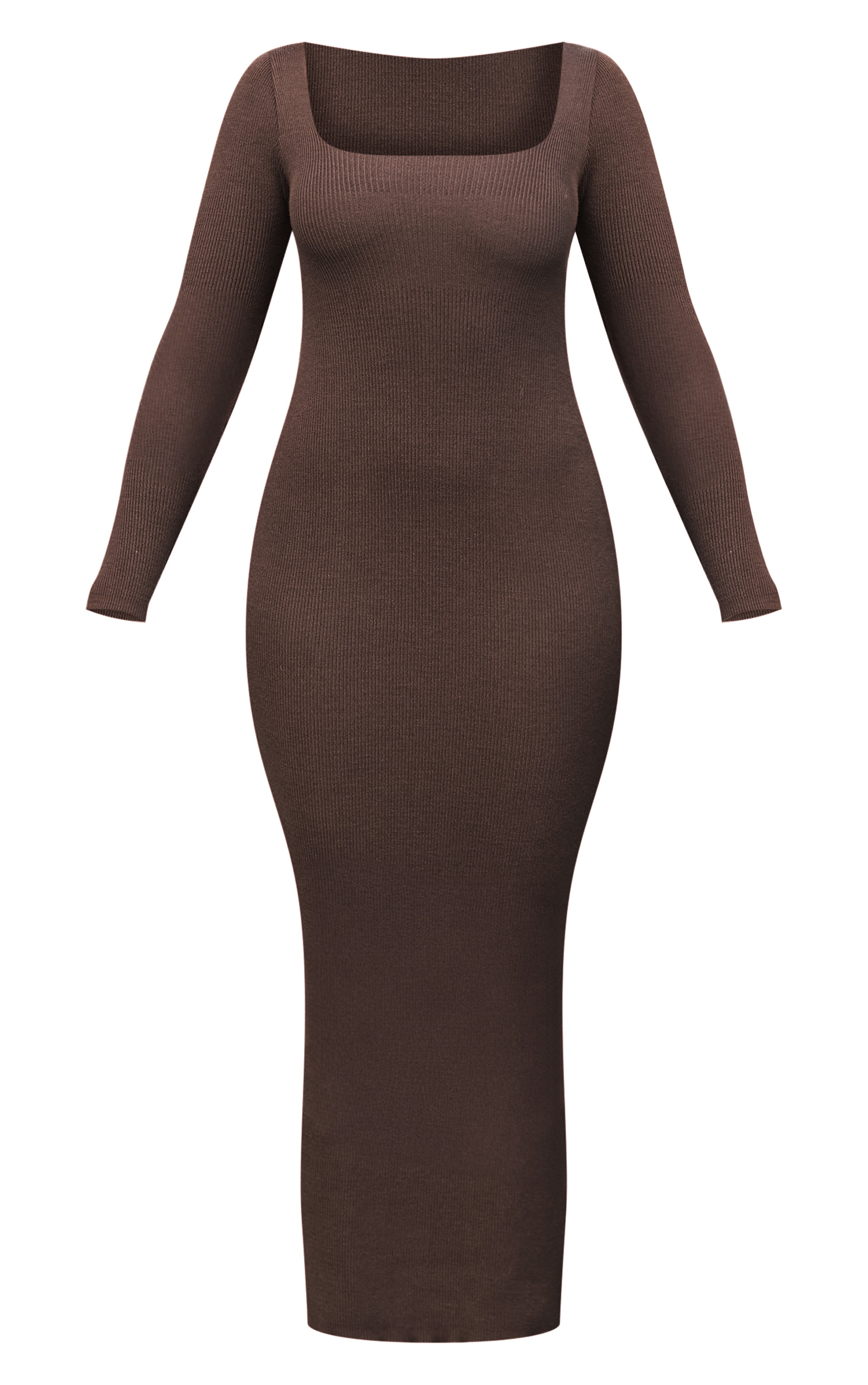 Chocolate Square Neck Knitted Midi Dress image 5