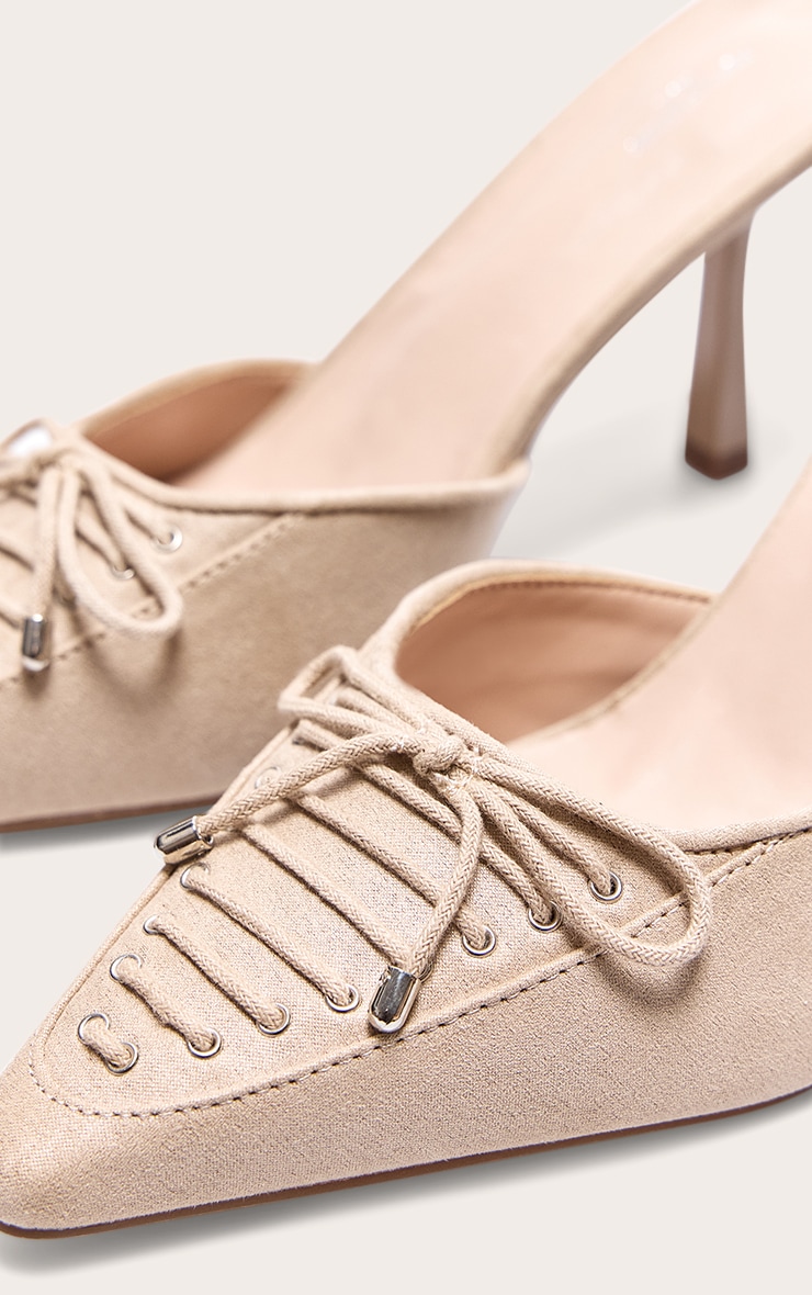 Beige Faux Suede Wide Fit Pointed Toe Heeled Mules