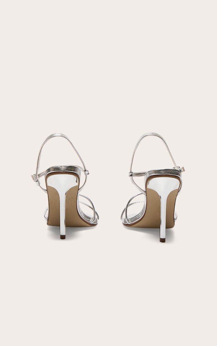 Silver Pu Point Toe Thin Strappy High Stiletto Heeled Sandals image 3