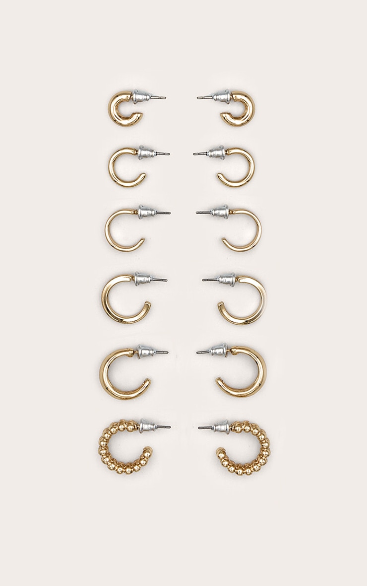 Gold Assorted Mini Huggie Multipack Hoop Earrings image 1