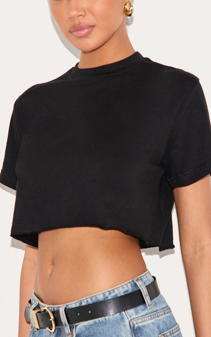 Cotton Black Oversized Crop T-Shirt image 4