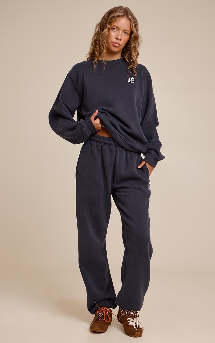 Navy PLT Embroidered Cotton Fleece Cuffed Sweat Pants image 1