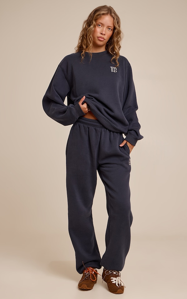 Navy PLT Embroidered Cotton Fleece Cuffed Sweat Pants