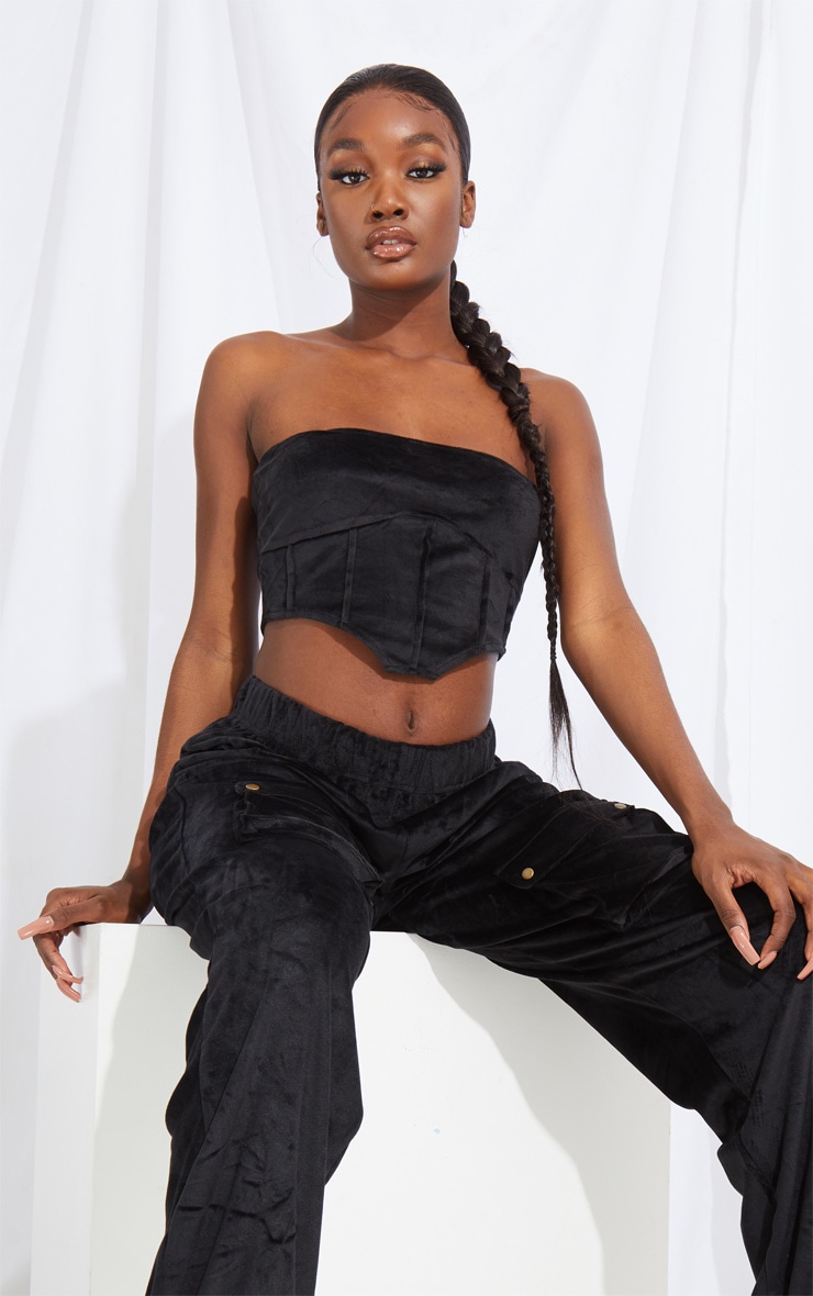 Tall Black Corset Detail Velvet Bandeau image 1