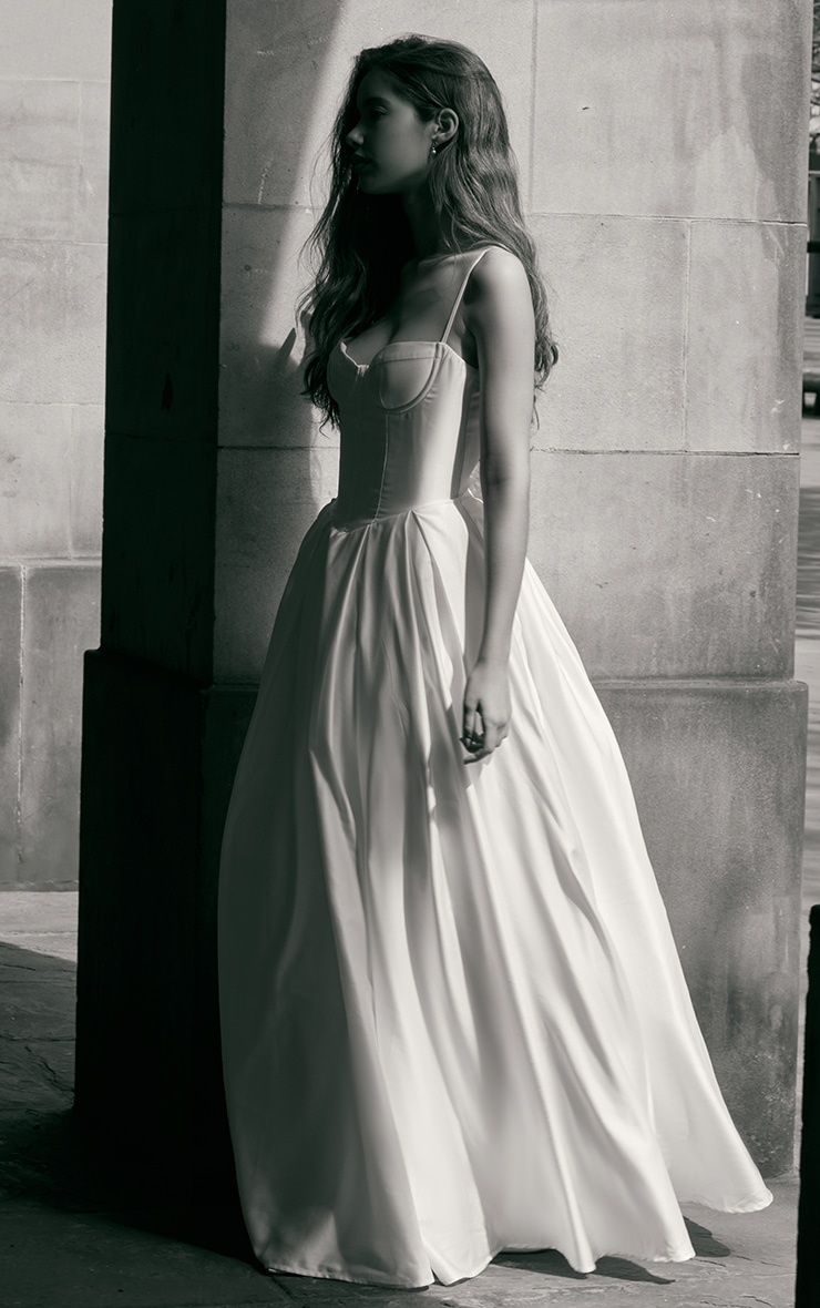 Premium White Satin Corset Skater Maxi Dress image 4