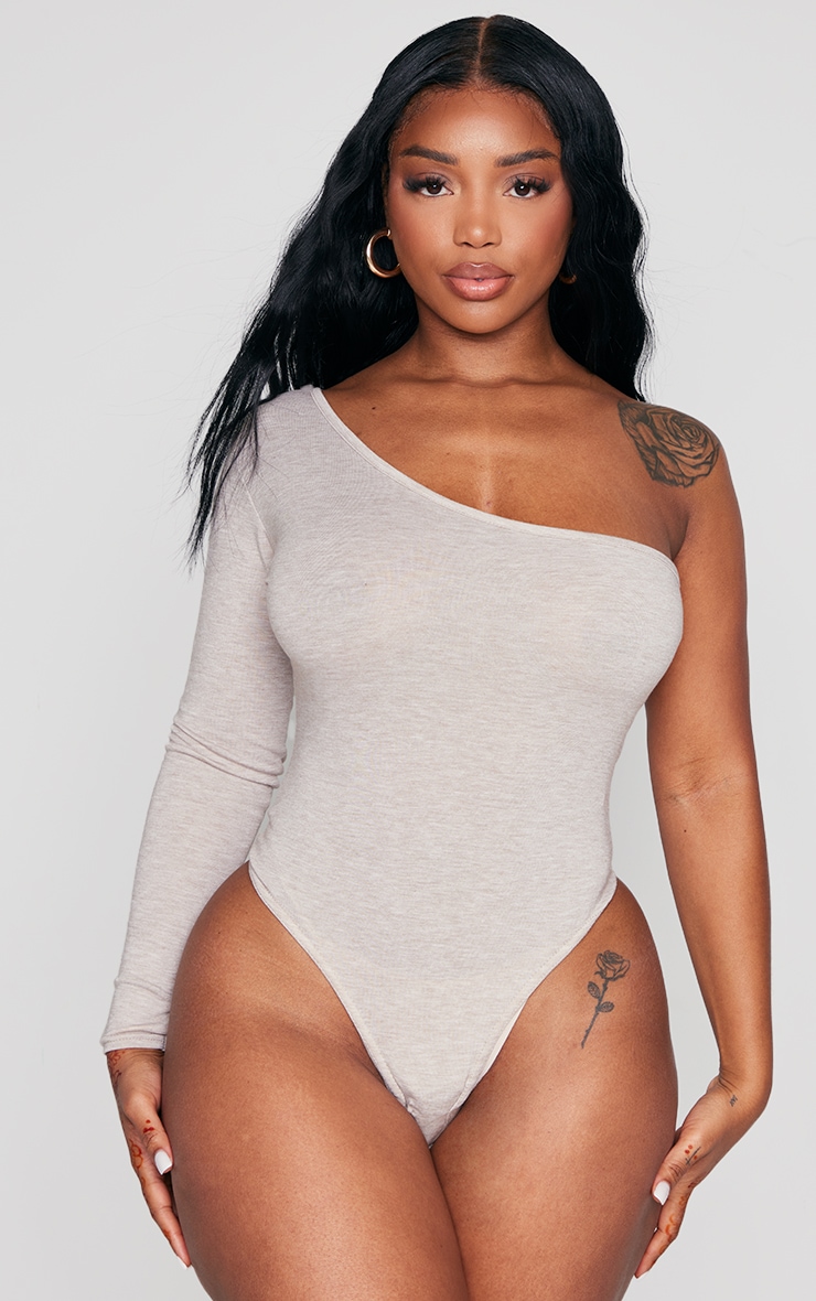 Shape Oatmeal Jersey One Shoulder Bodysuit image 2