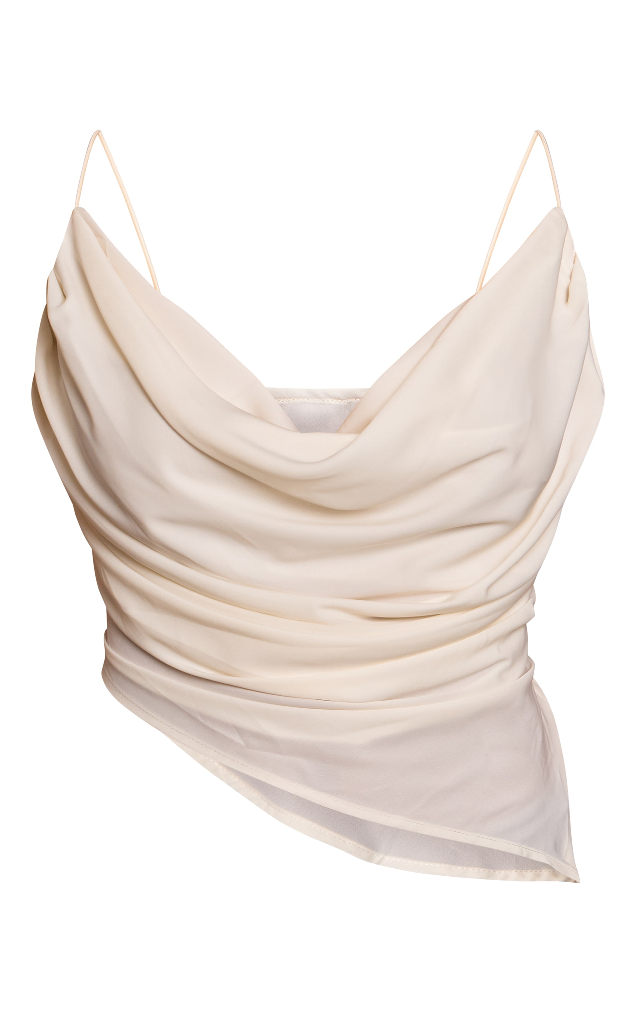 Cream Satin Drape Plunge Cowl Top image 5