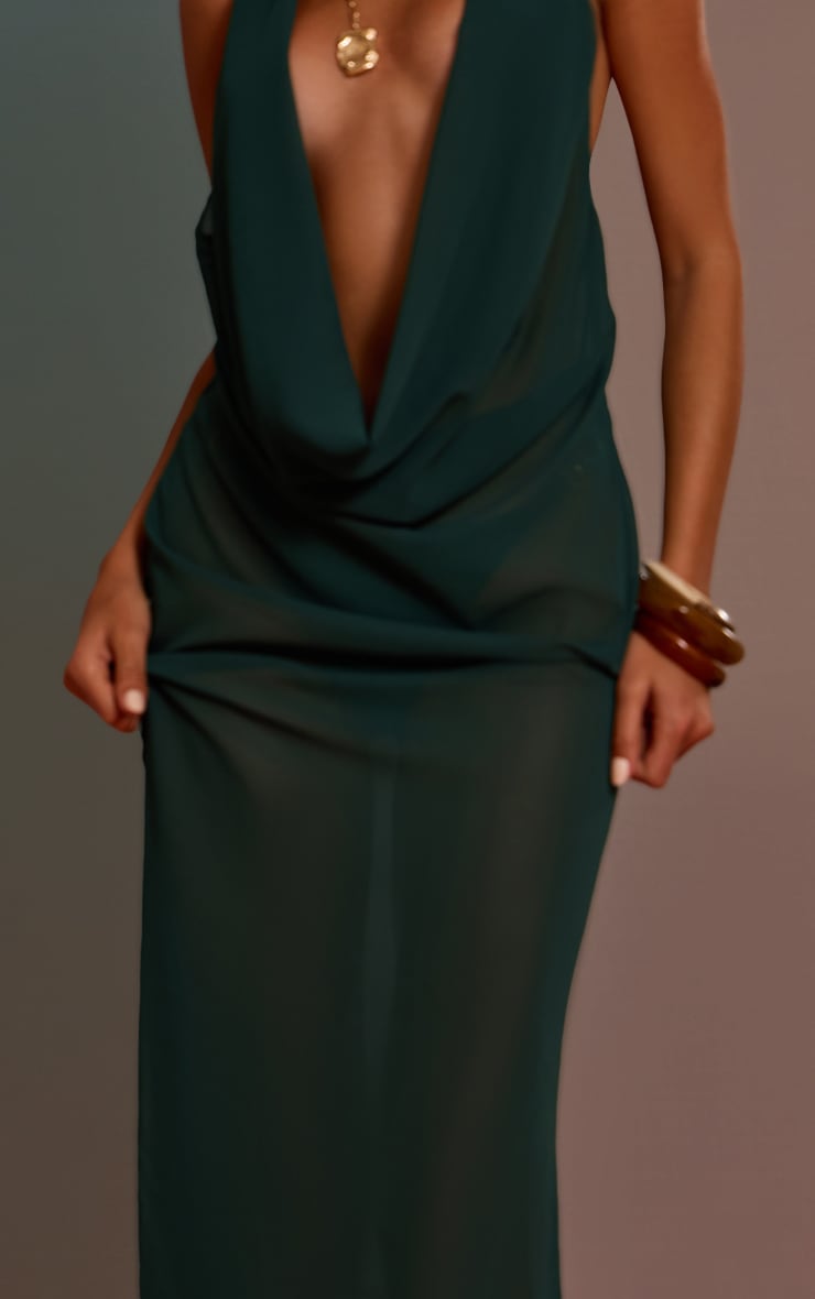 Emerald Green Plunge Front Open Back Beach Dress image 4