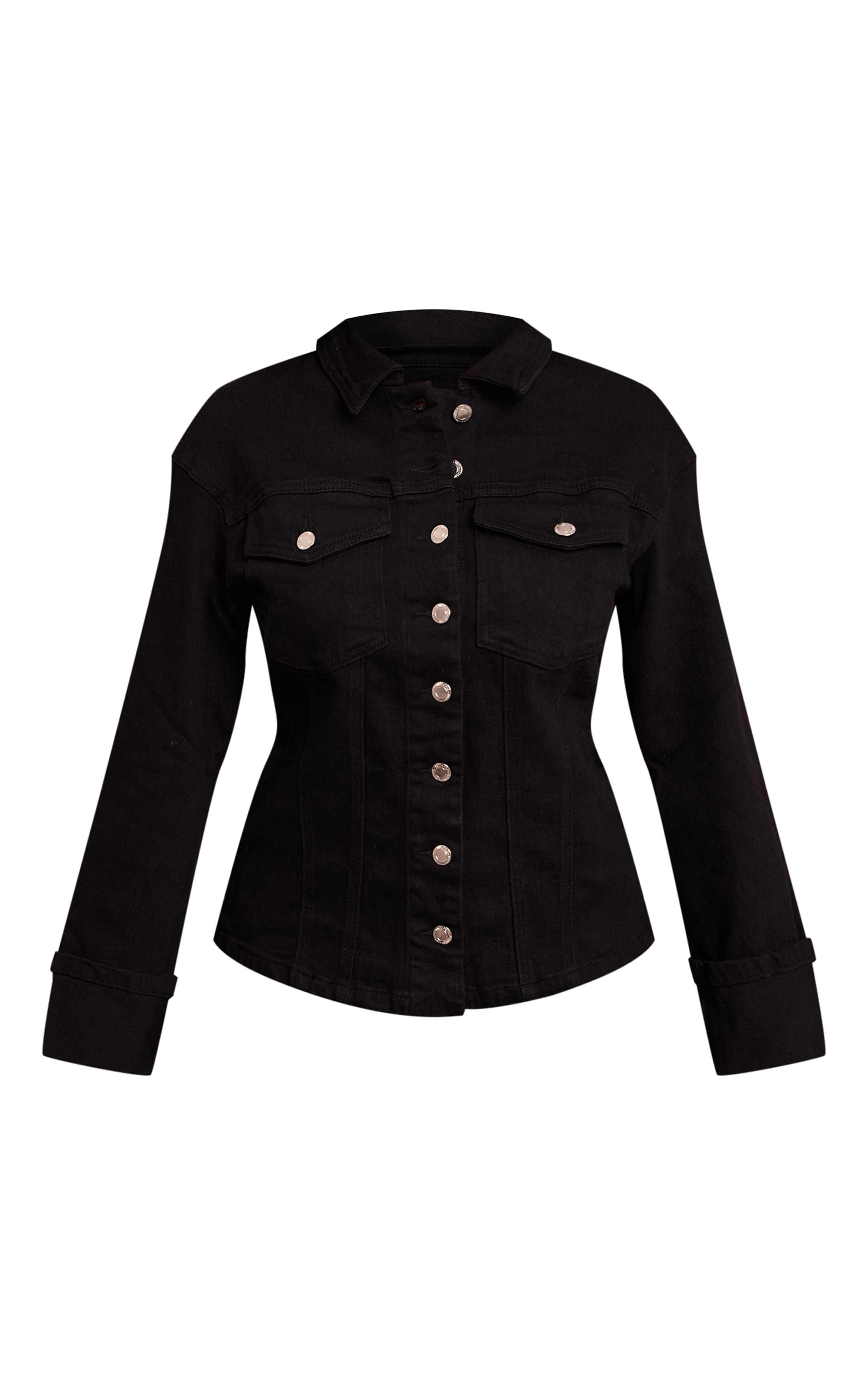 Shape black Stretch Denim Turn Up Sleeve Adjustable Back Jacket image 5