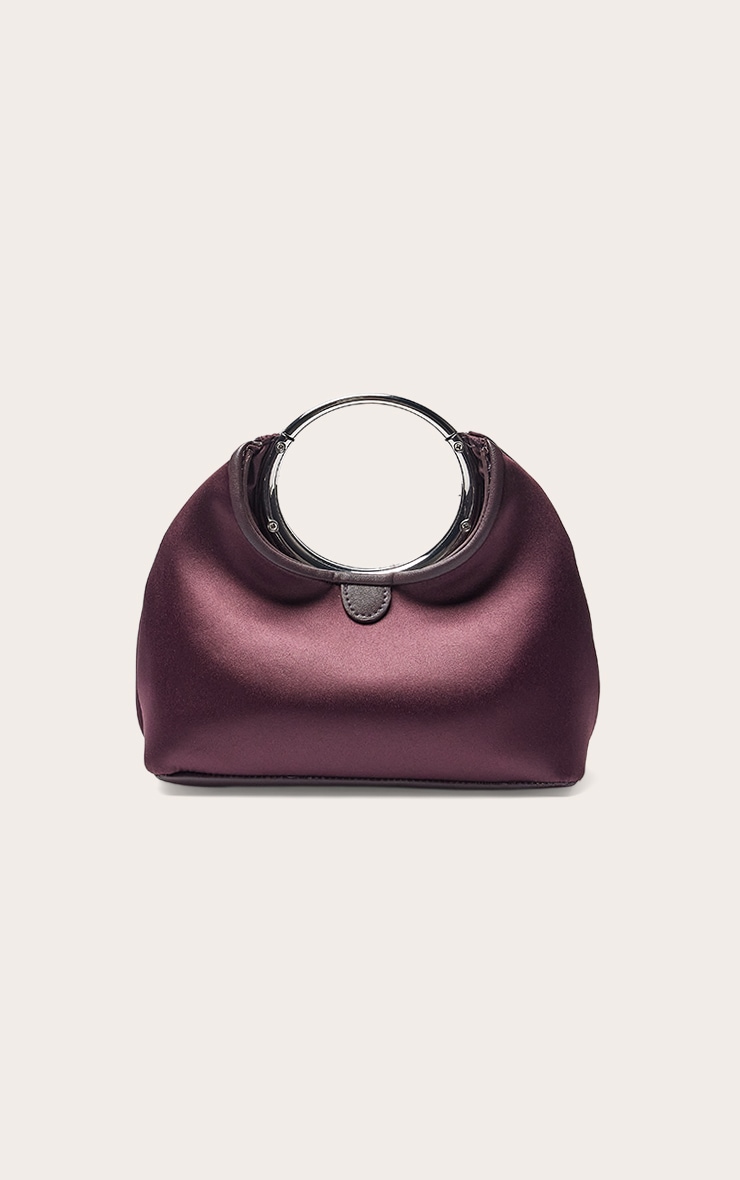 Plum Satin Grab Handle Clutch Bag image 2