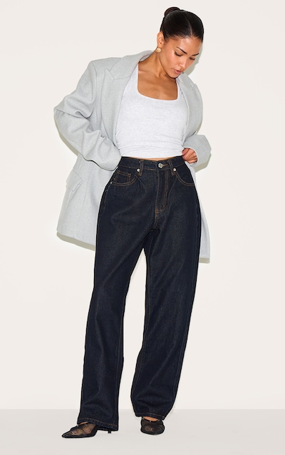 Petite Dark Indigo High Waist Straight Leg Jeans