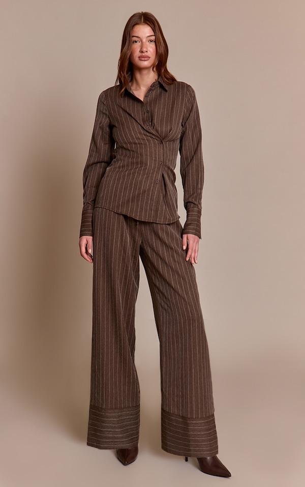 Brown Pinstripe Woven Drawstring Pants