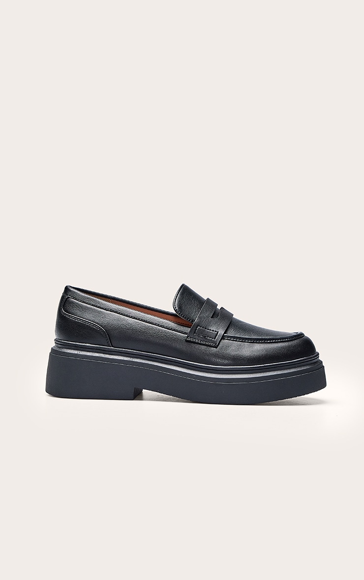 Wide Fit Black Pu Chunky Basic Loafer image 2