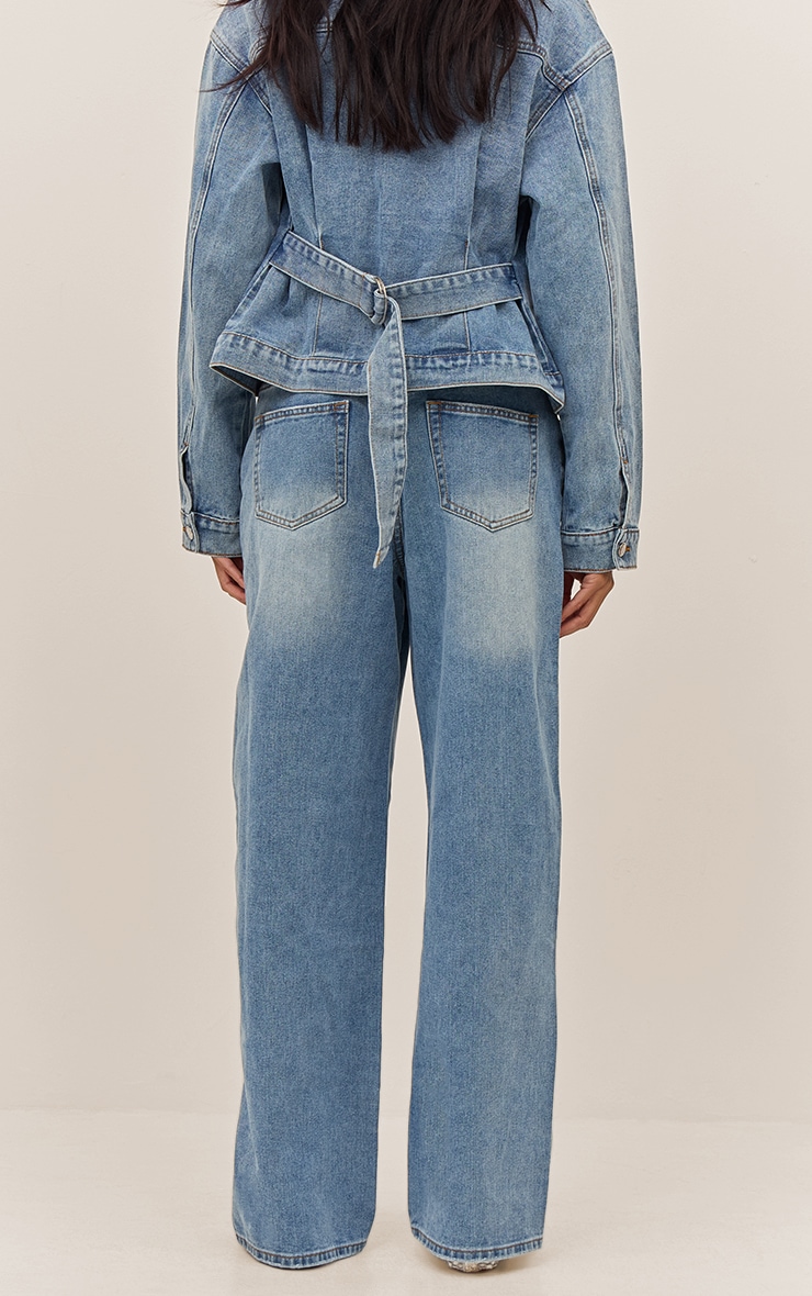 Mid Blue Wash Dip Front Straight Leg Jeans image 3