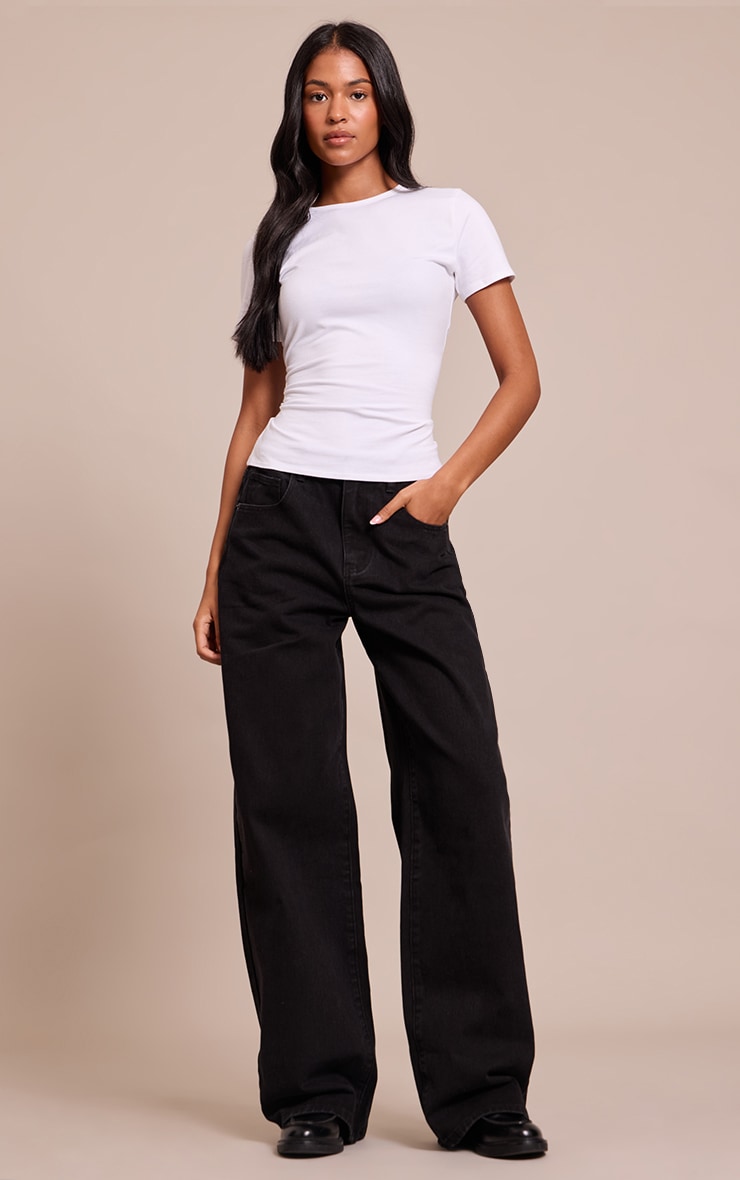 Tall Black Dipped Back Waistband Boyfriend Jeans image 1