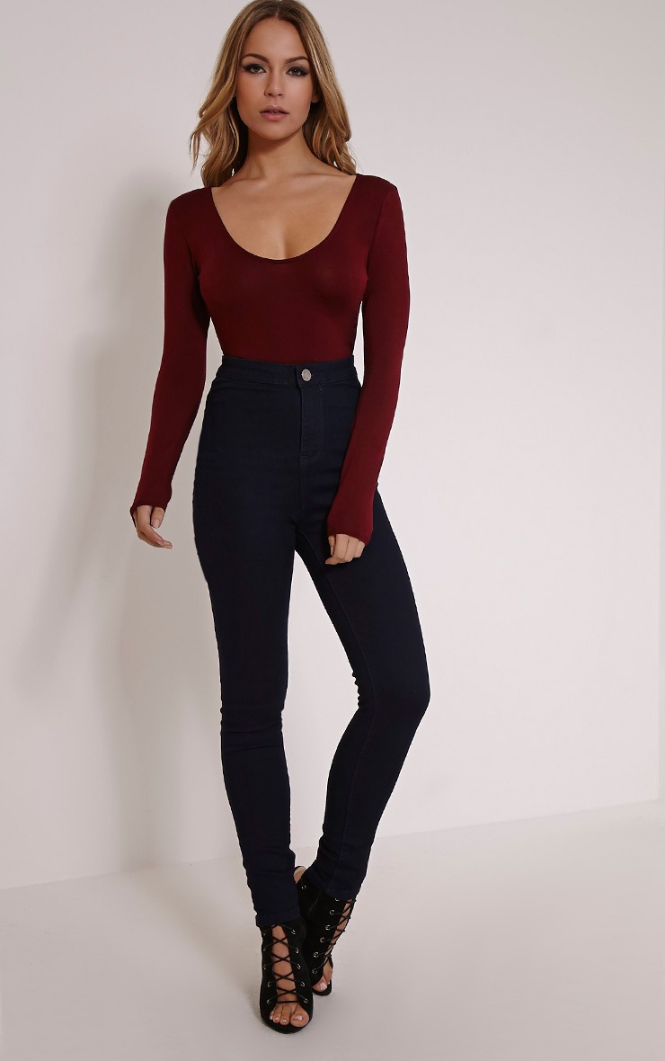 Basic Oxblood Backless Jersey Bodysuit PrettyLittleThing