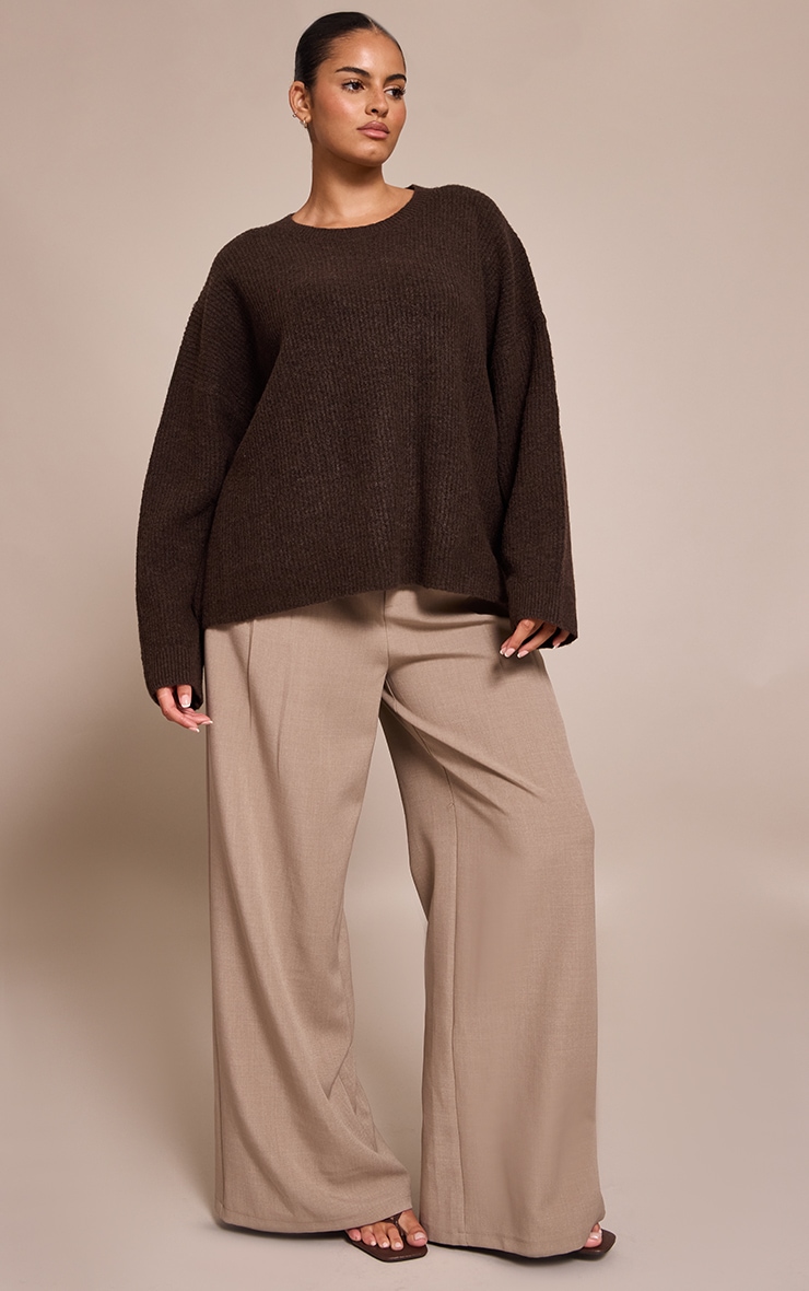 Plus Chocolate Round Neck Knit Raglan Sleeve Sweater image 3