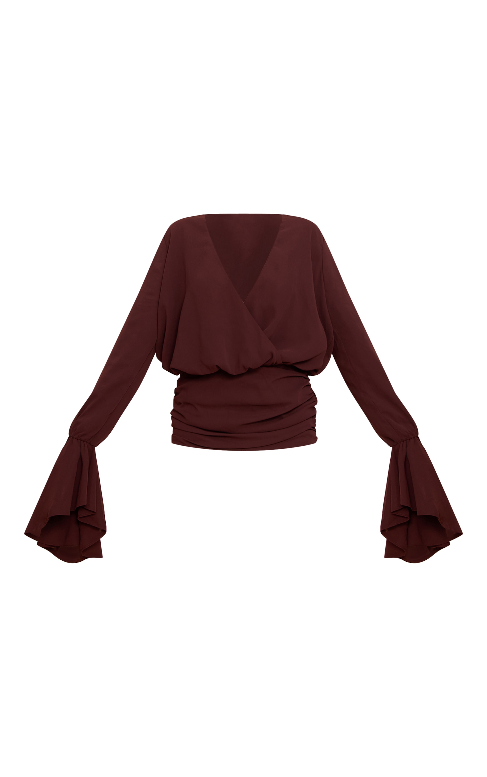 Chocolate Chiffon Exaggerated Sleeves Longline Blouse image 5
