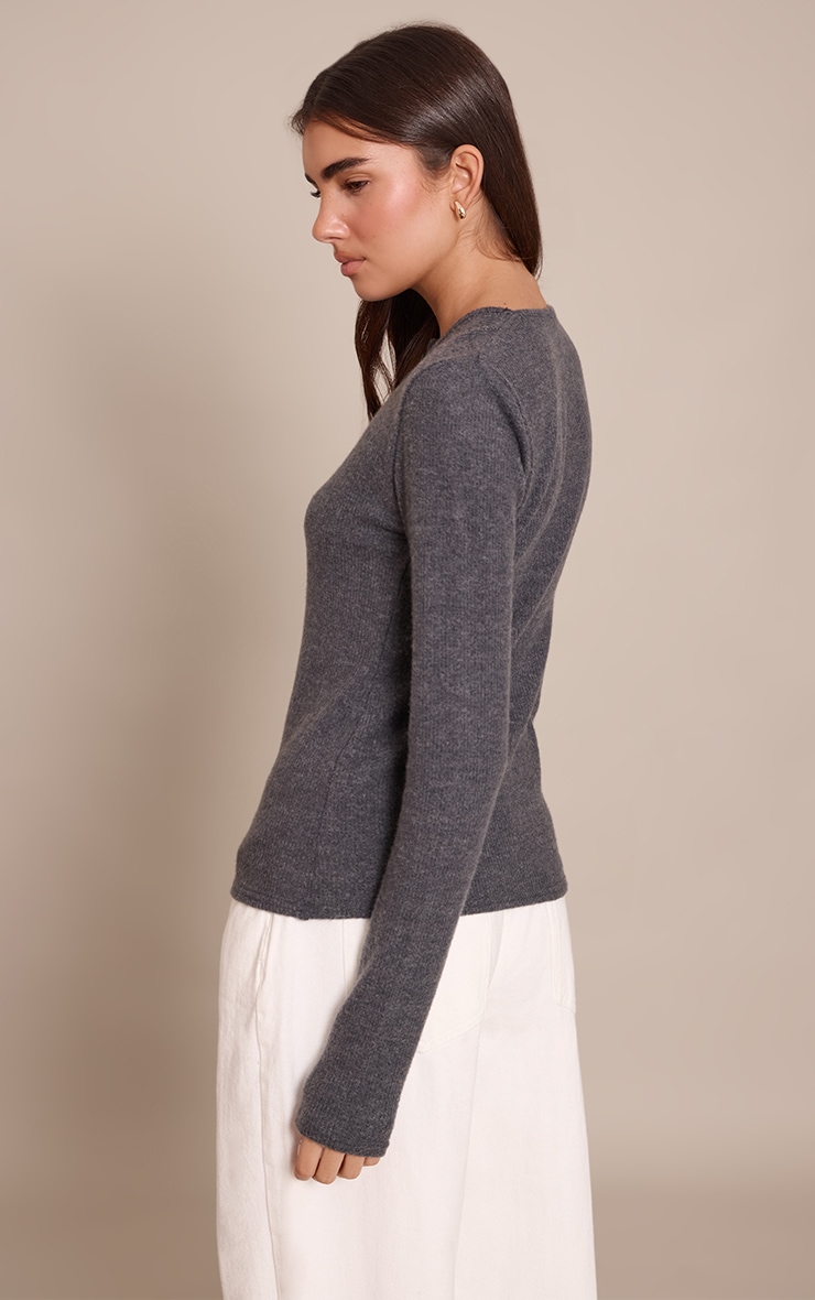 Charcoal Wool Rib Button Down Long Sleeve Top  image 2