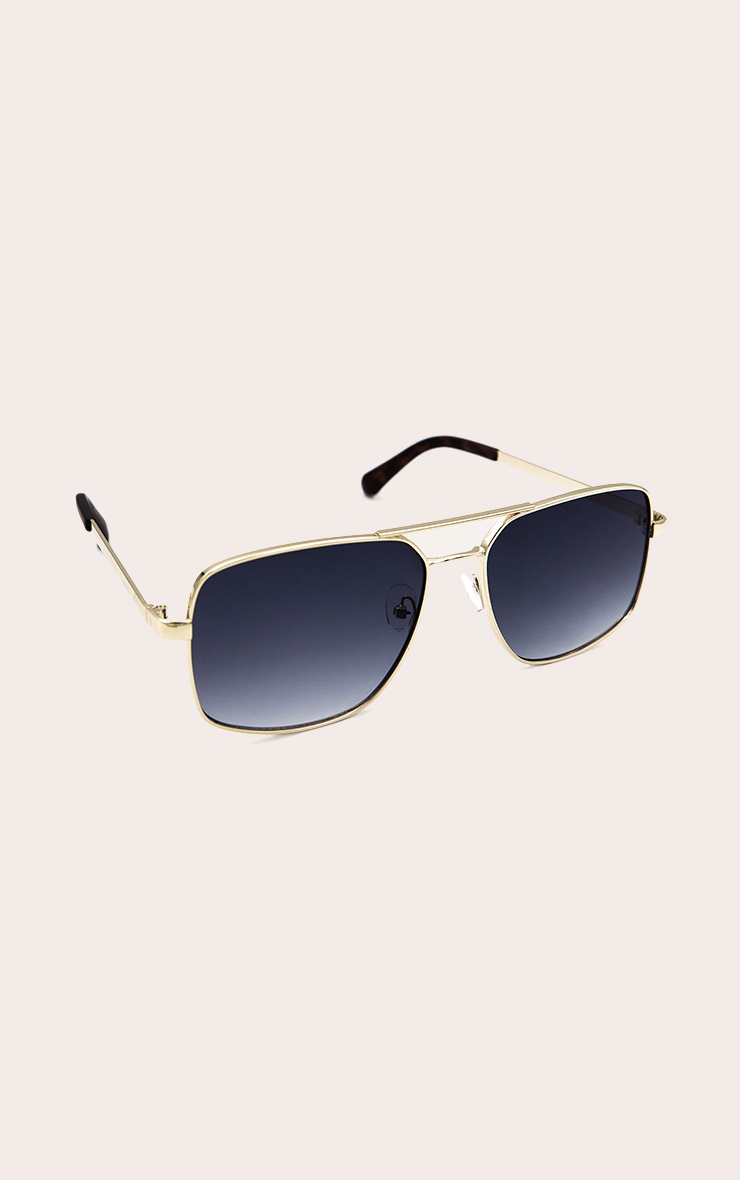 Black Lens Squared Aviator Sunglasses image 2