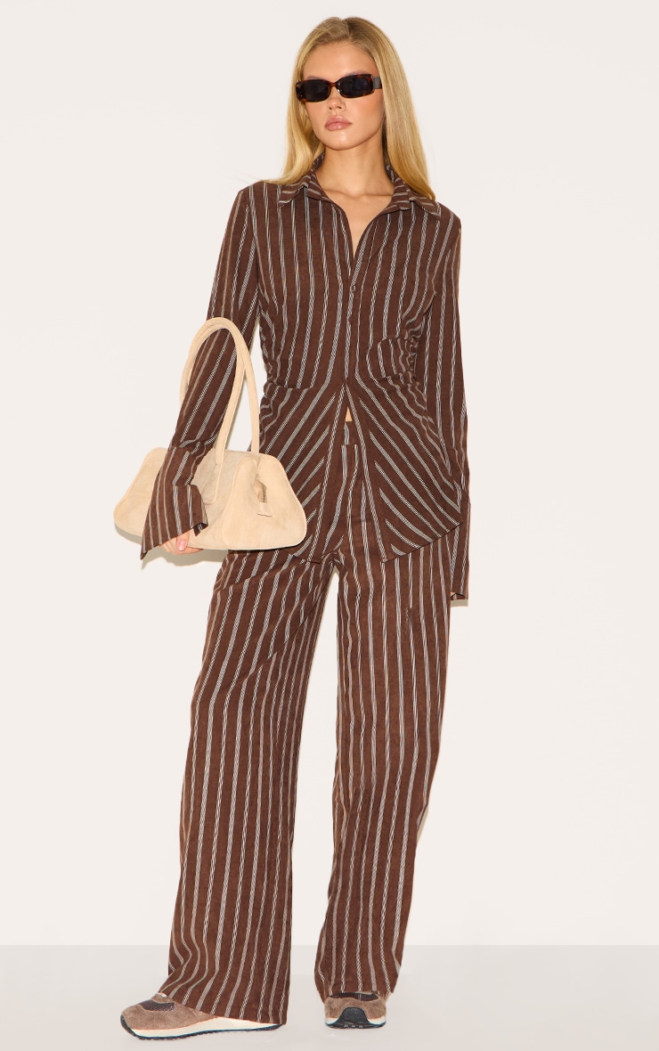 Dark Chocolate Pinstripe Peach Skin Tailored Pants image 2