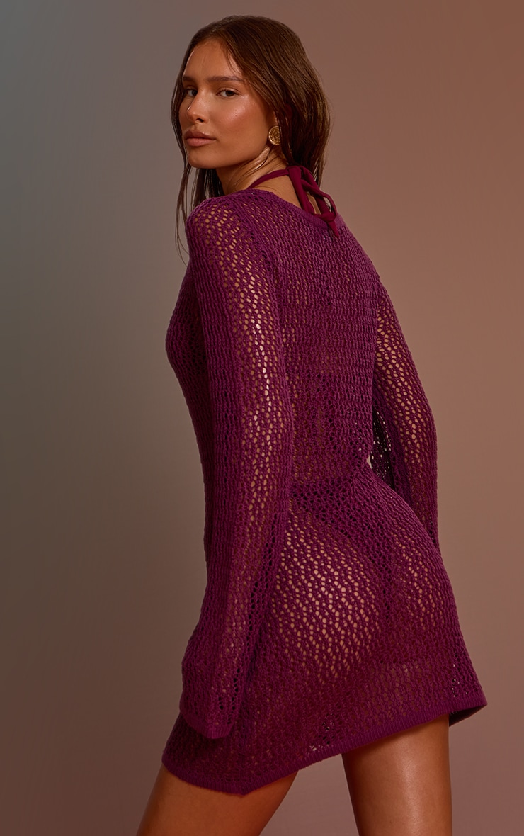Plum Crochet O Ring Mini Beach Dress image 2