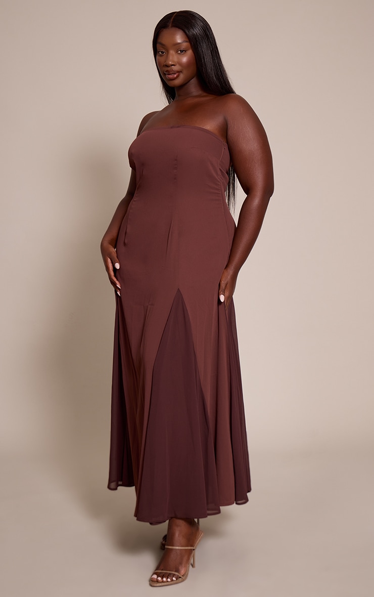 Plus Chocolate Bandeau Godet Midaxi Dress image 3