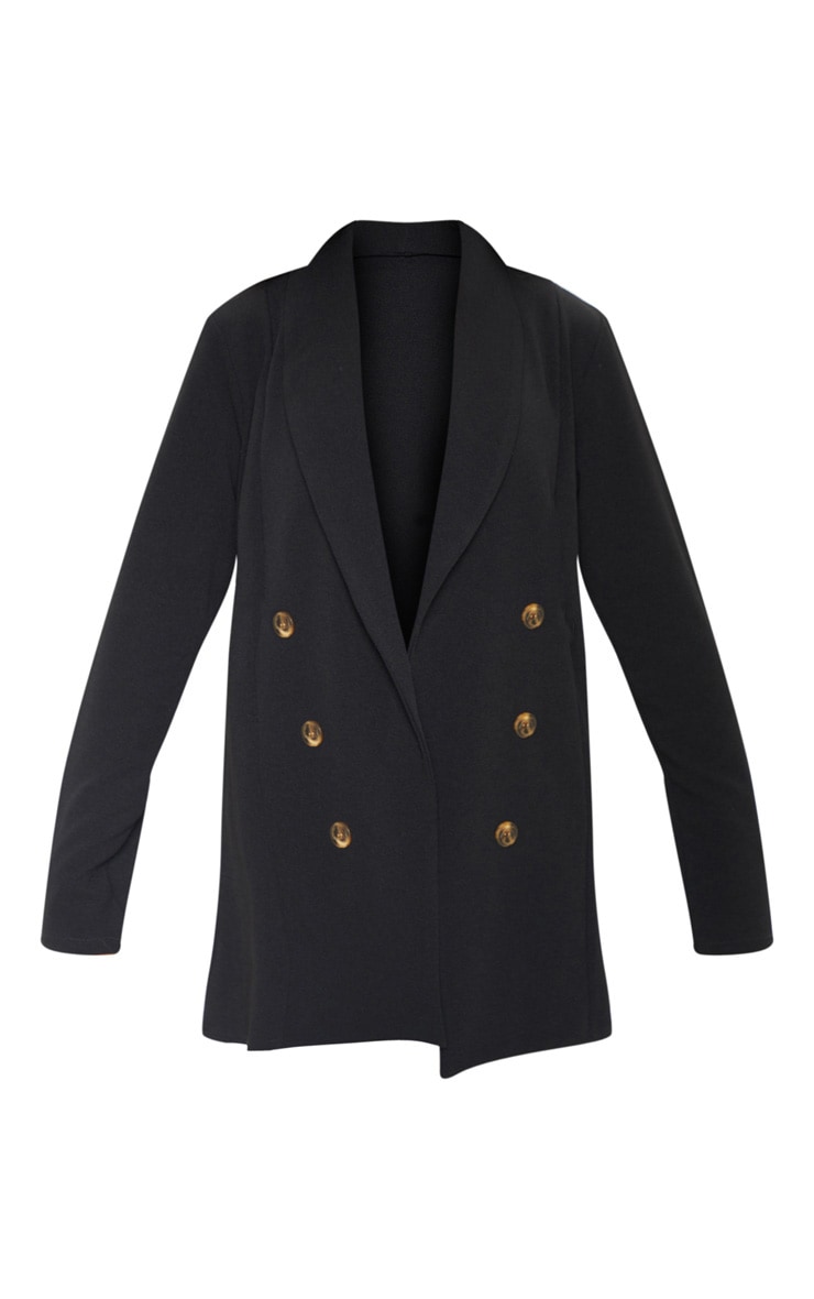 Black Oversized Front Button Detail Blazer image 2