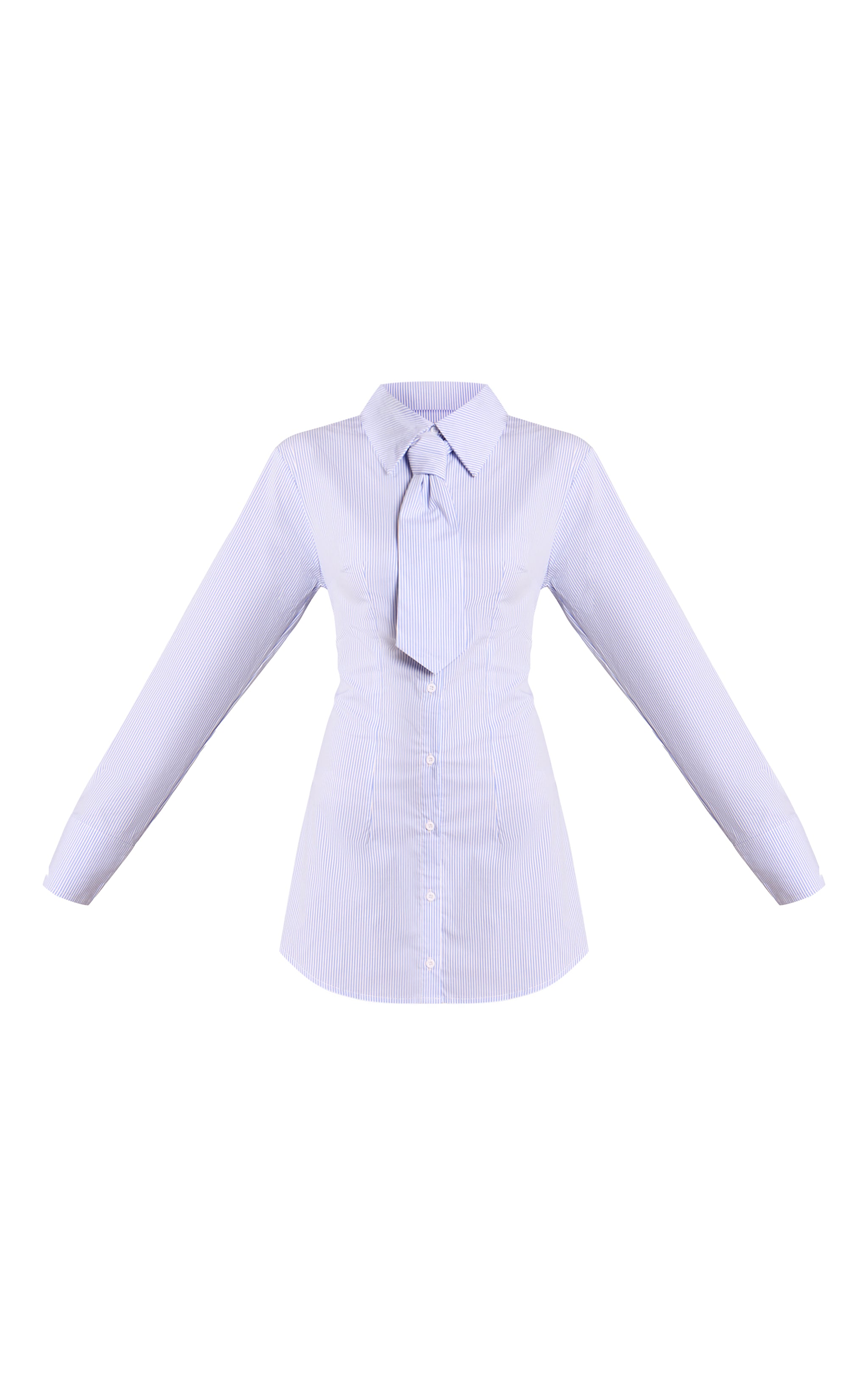 Blue Pinstripe Tie Detail Button Down Shirt Dress image 5