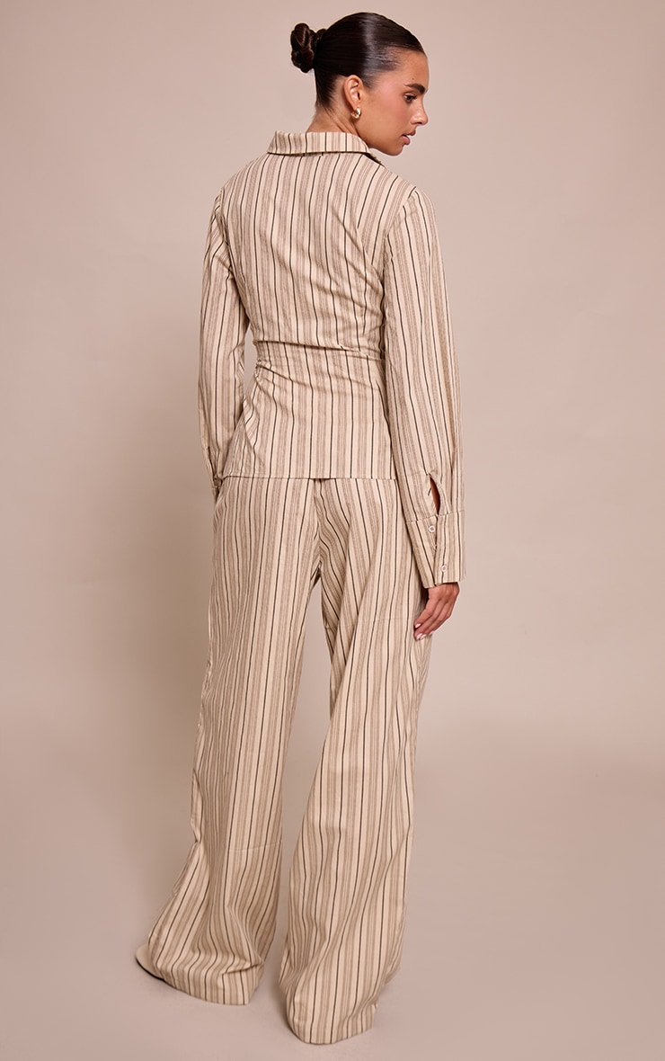 Stone Woven Pinstriped Straight Leg Pant image 3
