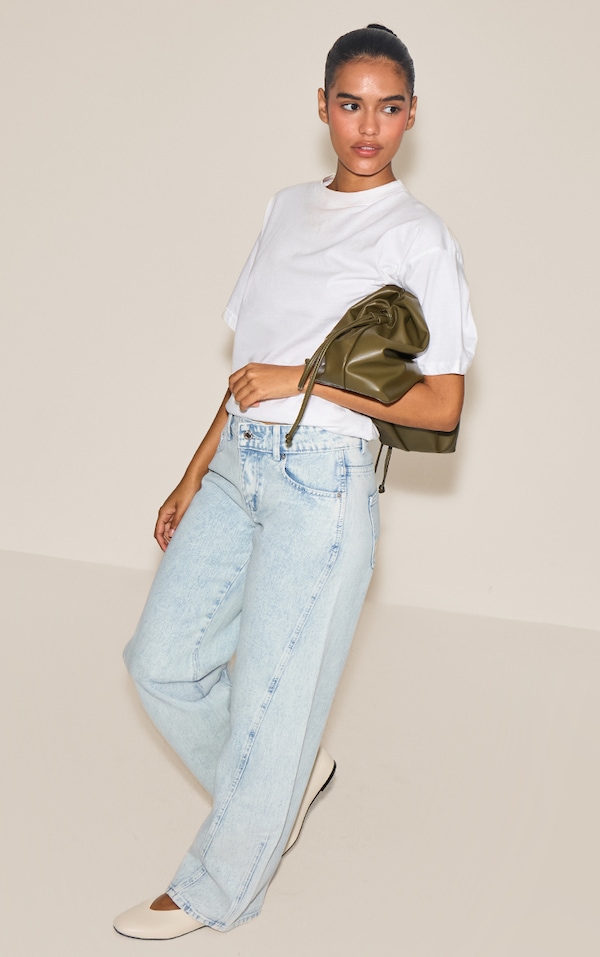  Ice Blue Seam Detail Relaxed Wide Leg Jeans
