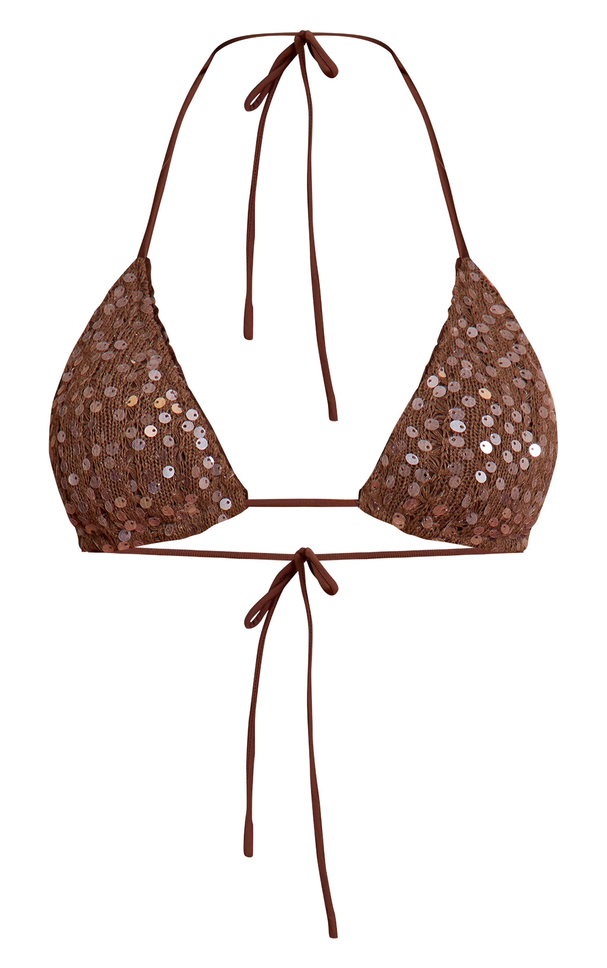 Chocolate Sequin Knit Triangle Bikini Top image 5