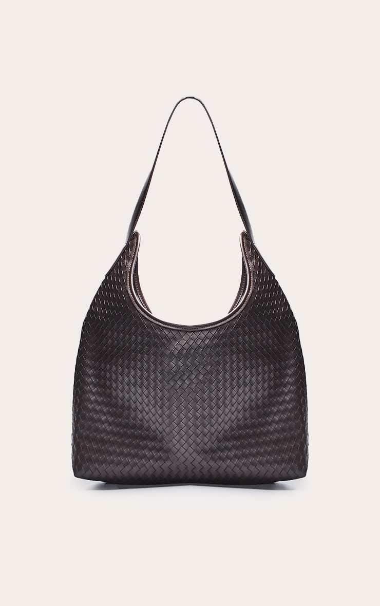 Chocolate PU Woven Shoulder Bag image 2