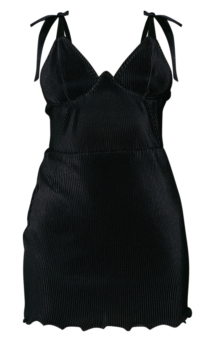 Black Plisse Cup Detail Tie Shoulder Shift Dress image 1