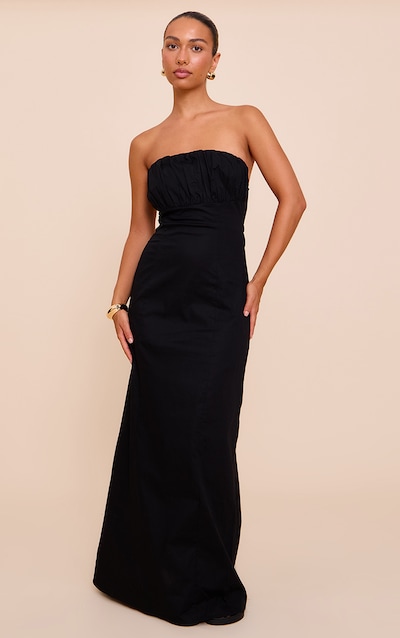 Black Bandeau Ruched Bust Maxi Dress