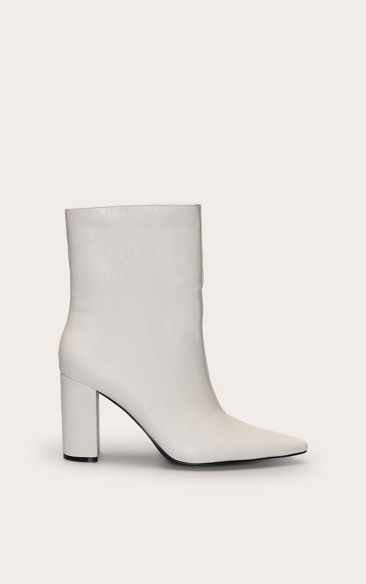 Cream Point Toe Block Heel Ankle Boot image 2