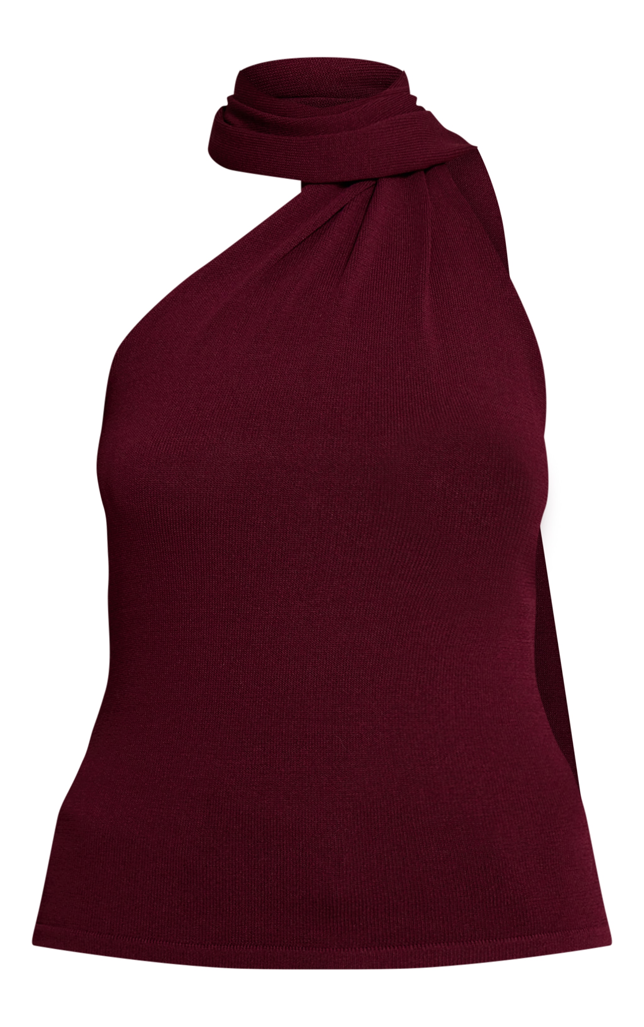 Dark Plum Scarf Neck Detail Sleeveless Knitted Top  image 5