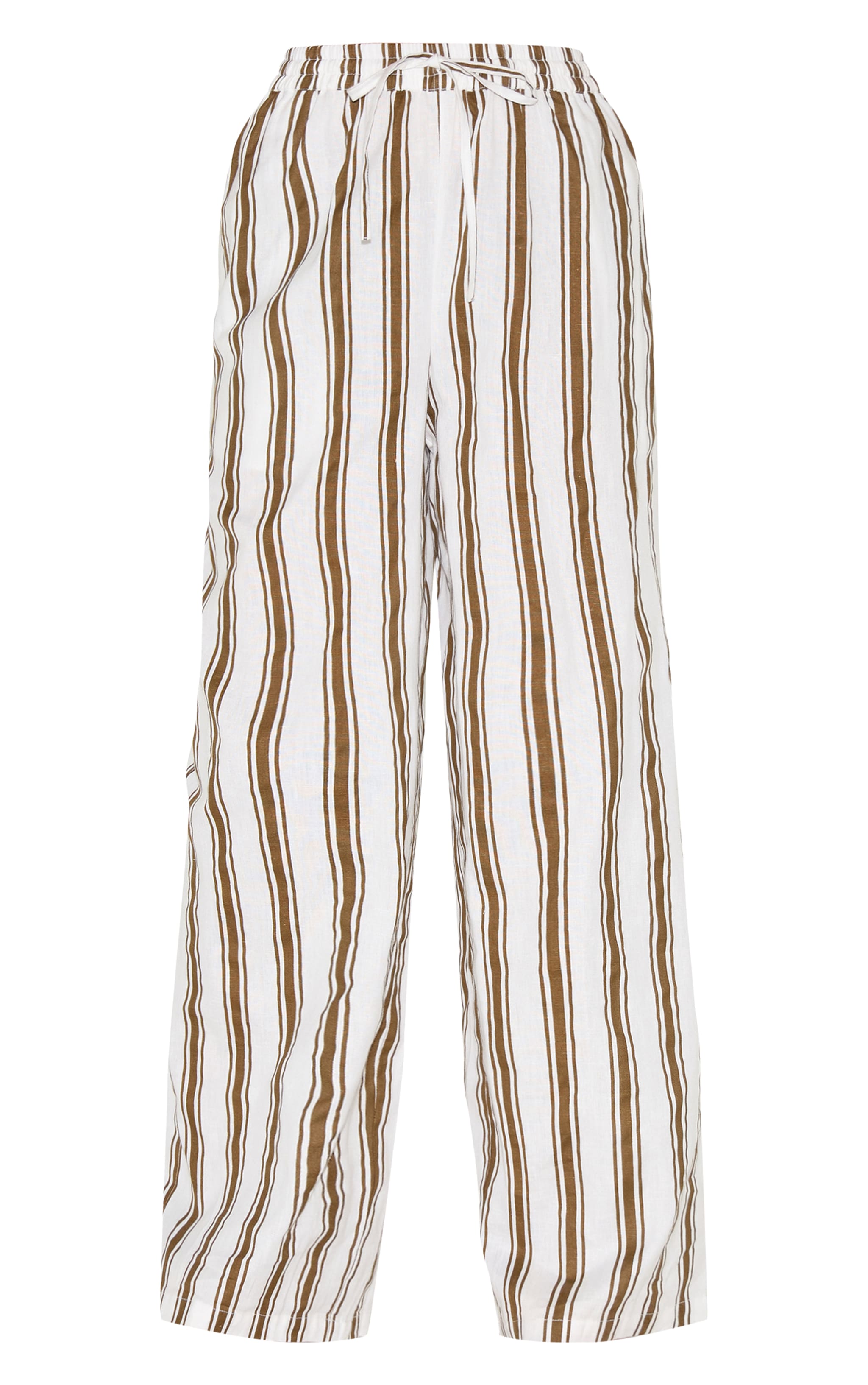Petite Beige Linen Look Striped Wide Leg Pants image 5