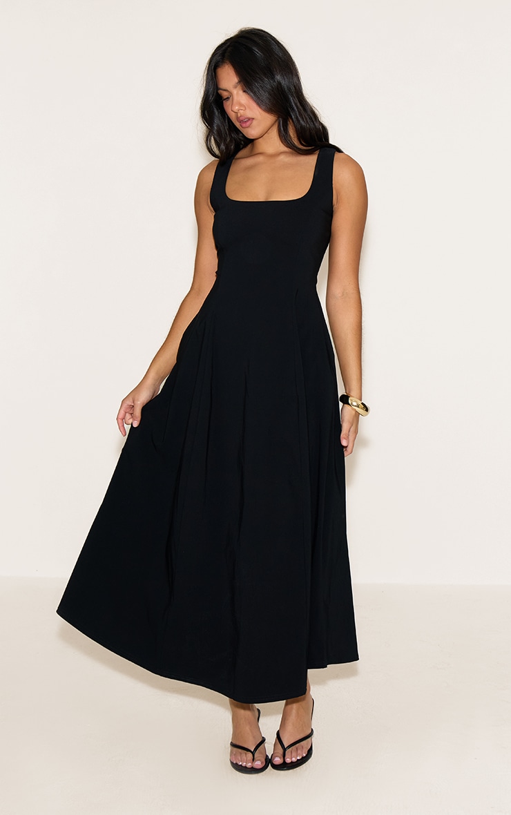 Robe longue noire sans manches à col rond image 3