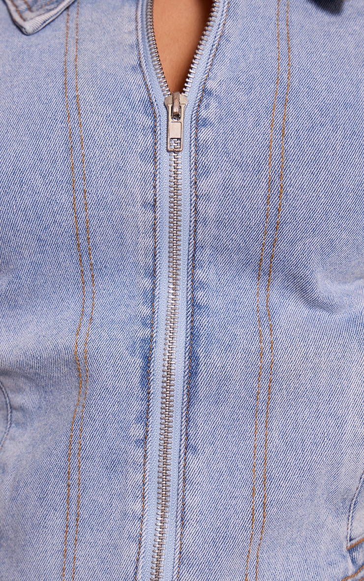 Petite Light Blue Fitted Zip Up Denim Jacket image 4
