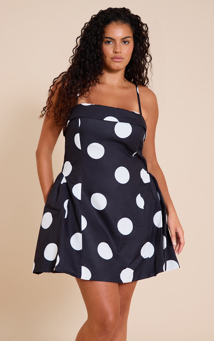 Plus Monochrome Polka Dot Strappy Structured Shift Dress image 1