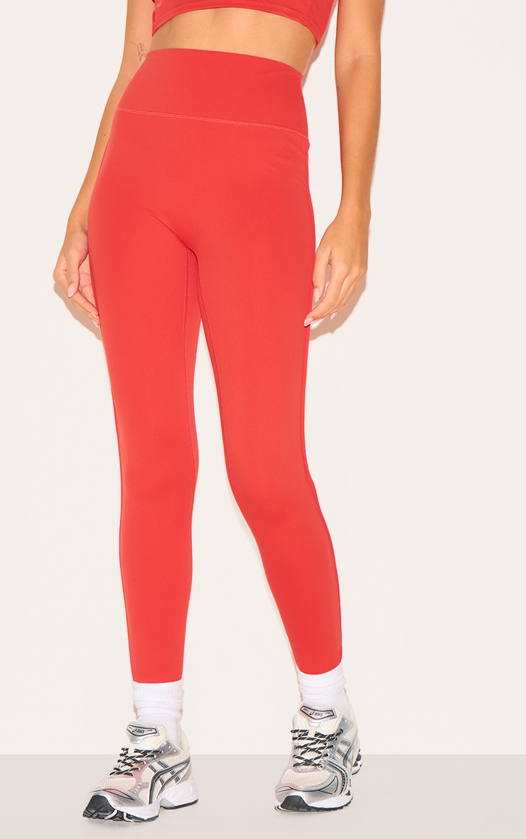  Red Sculpt Contrast Detail High Waist Gym Leggings image 2
