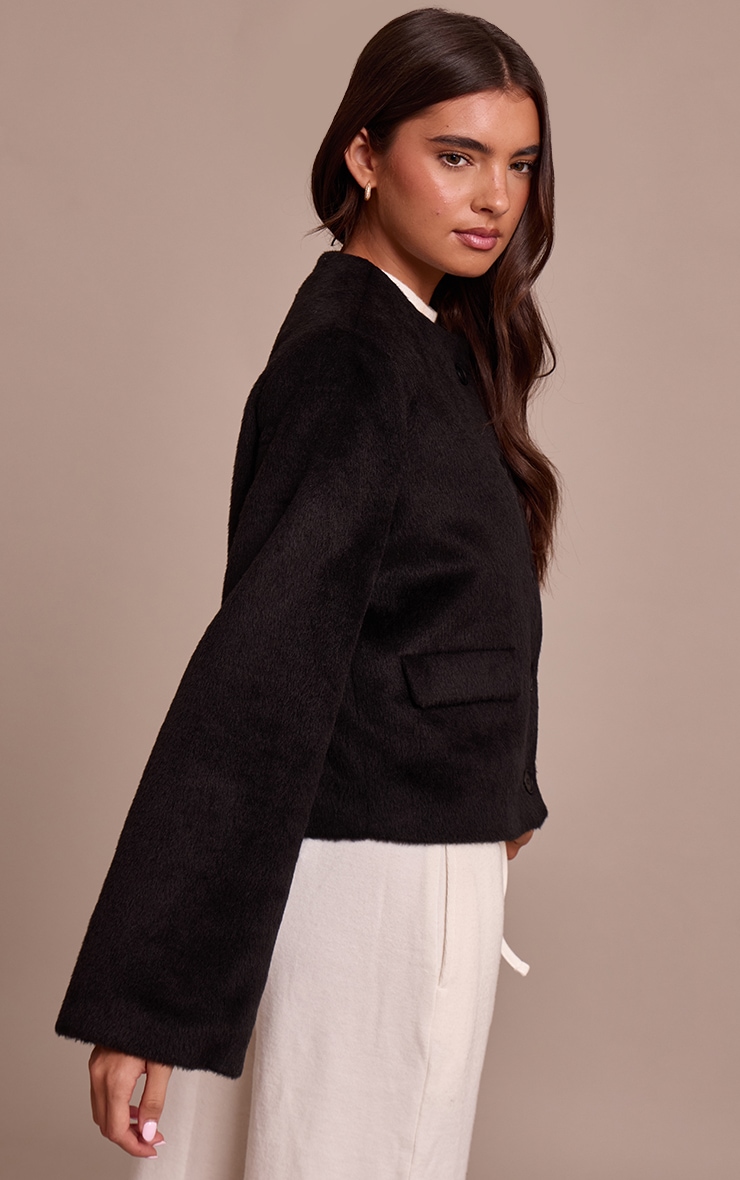 Black Brushed Wool Single Breasted Jacket image 2